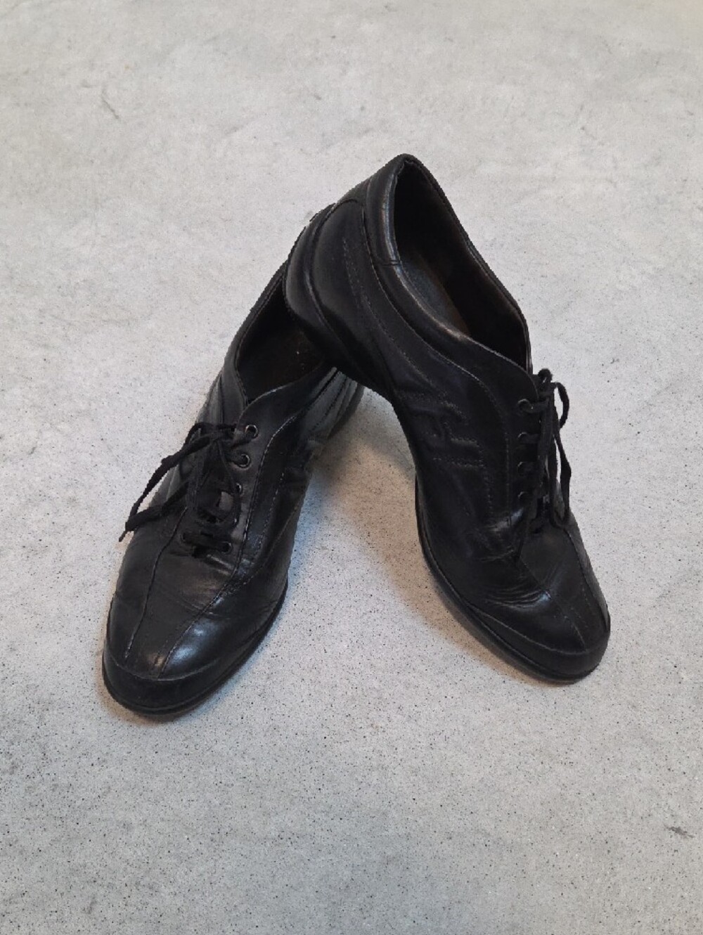 Hogan Black Derby Women Leather Shoes Casual Office Dressy Lace-Up Size 7